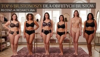 Sześć modelek plus size prezentujących biustonosze na obfity biust w eleganckim salonie bieliźniarskim — artykuł redakcyjny Top 6.